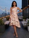 Floral One Shoulder Tea Length Formal Dresses with Ruffles
