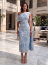 Jacquard Sheath One Shoulder Floral Formal Dresses
