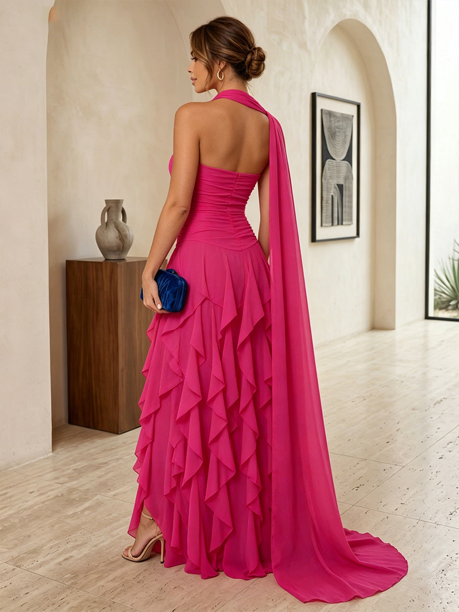 Chiffon A-Line Strapless Formal Dresses with Scarf