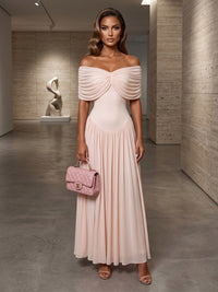 Chiffon A-Line Off the Shoulder Pleated Formal Dresses
