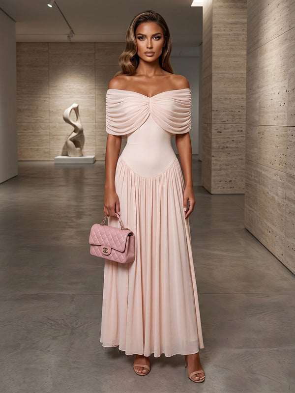 Chiffon A-Line Off the Shoulder Pleated Formal Dresses