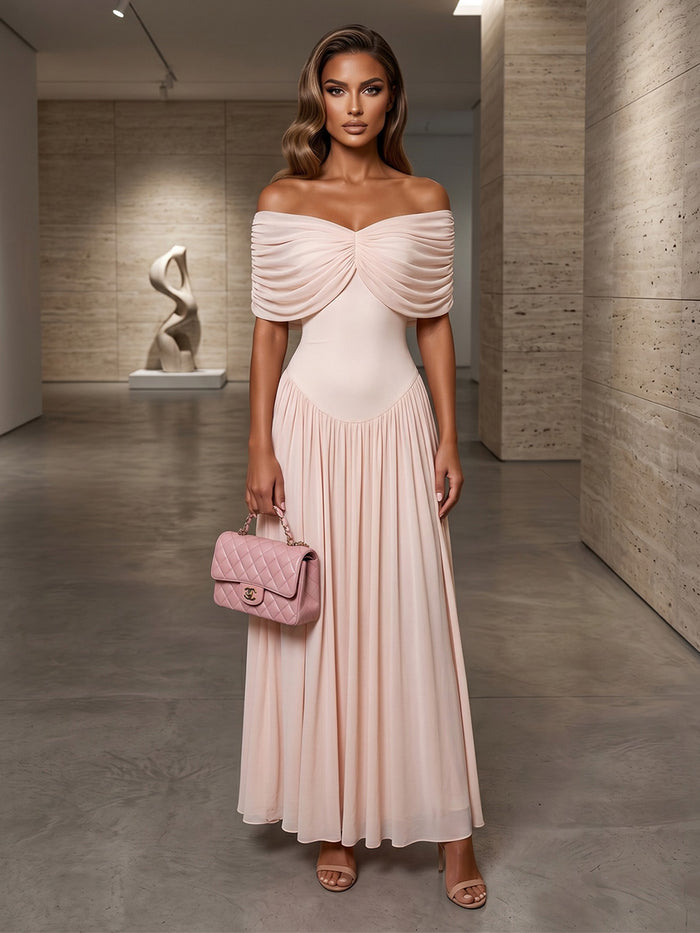 Chiffon A-Line Off the Shoulder Pleated Formal Dresses