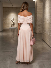 Chiffon A-Line Off the Shoulder Pleated Formal Dresses
