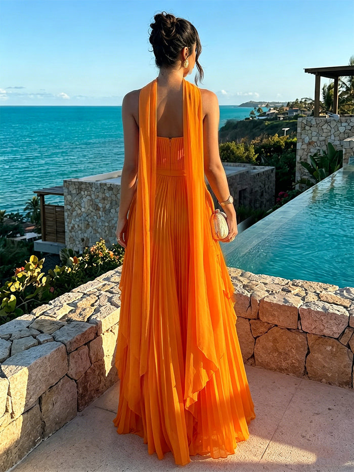 Chiffon A-Line Strapless Pleated Formal Dresses