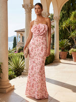 Chiffon Mermaid Strapless Floral Print Formal Dresses