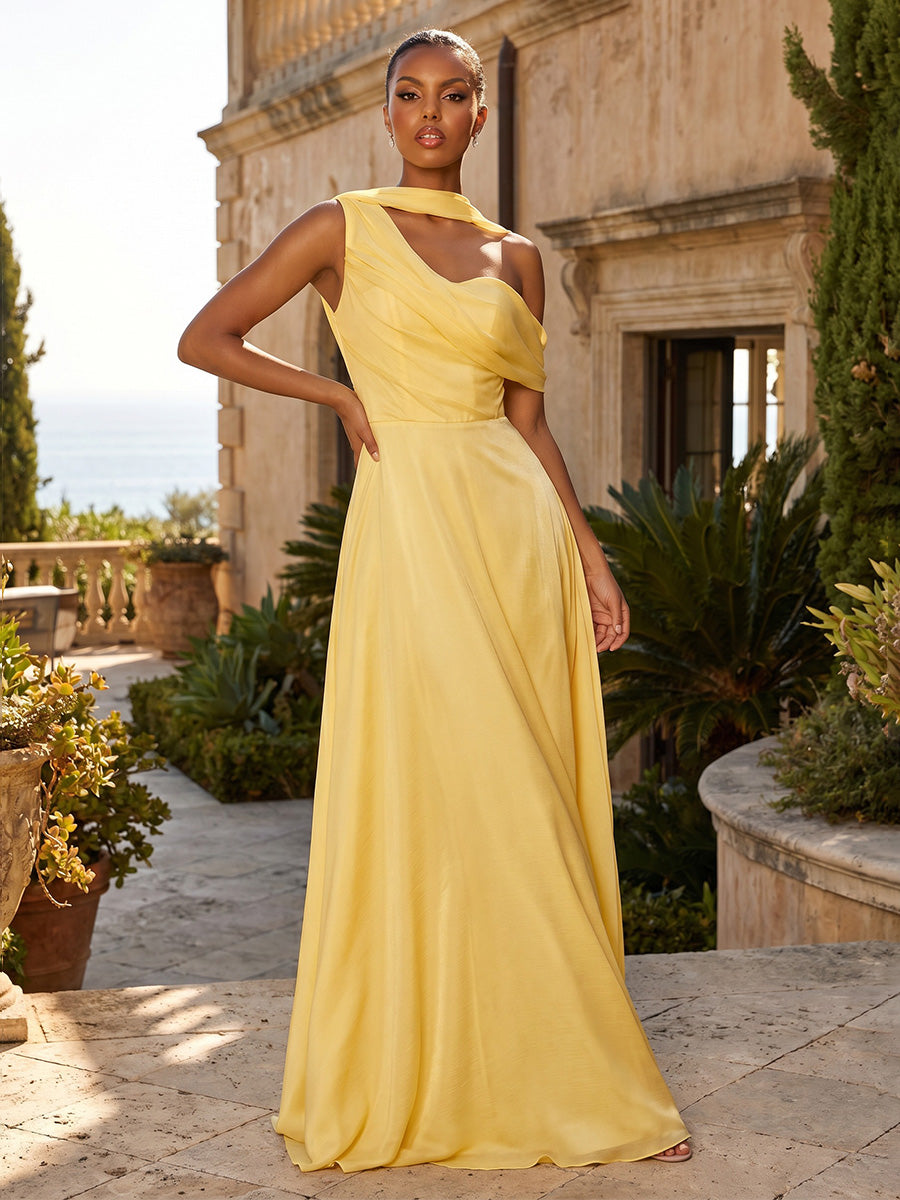 Chiffon A-Line One Shoulder Formal Dresses with Scarf