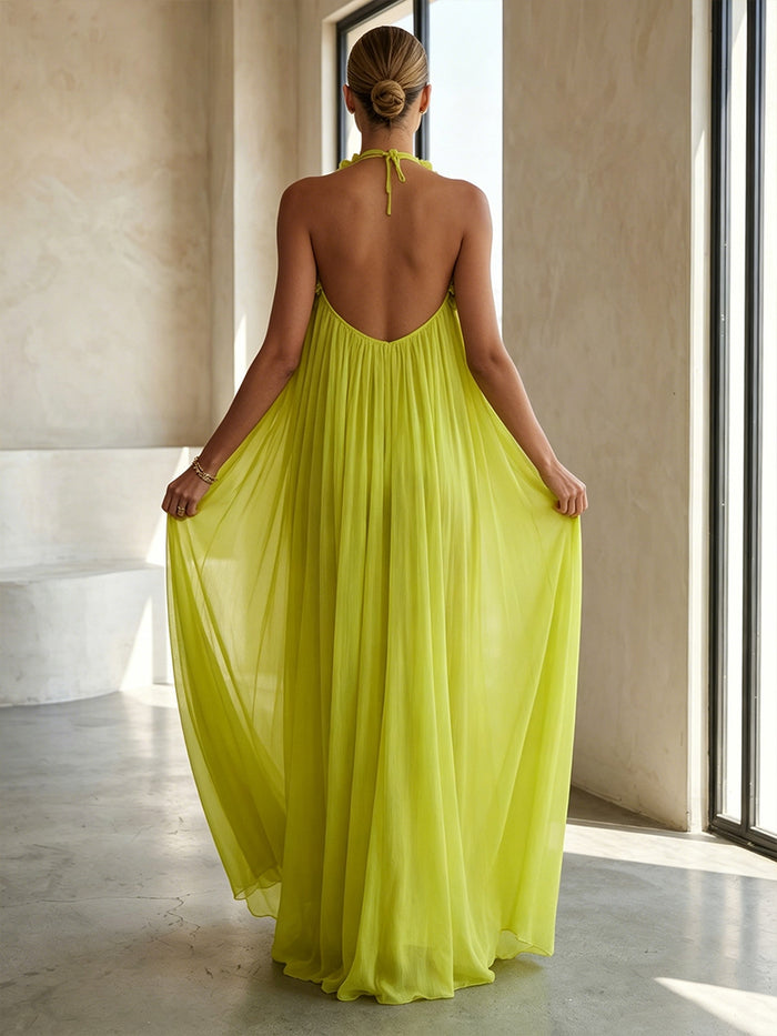 Chiffon A-Line Halter Formal Dresses with 3D Flowers