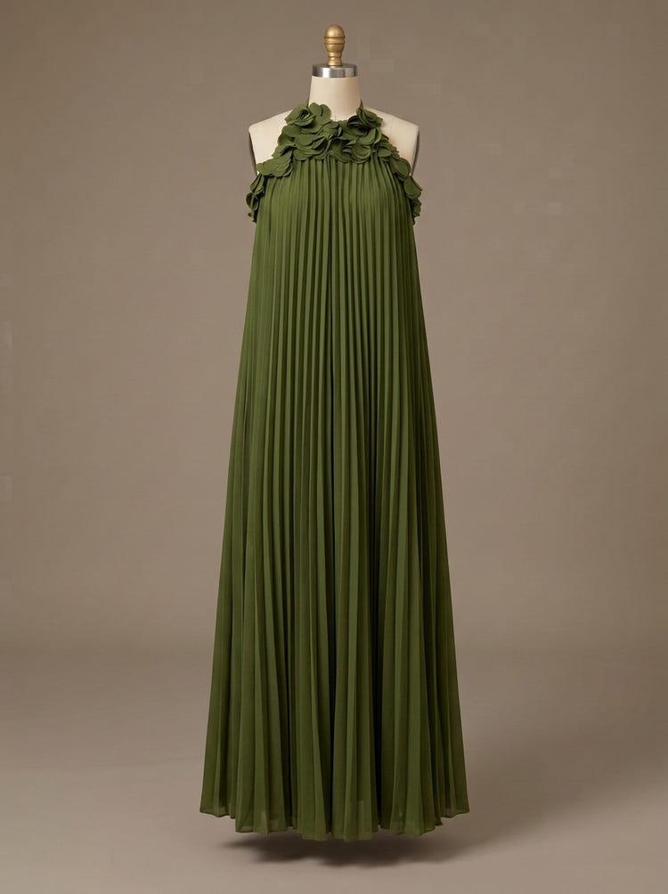 Chiffon A-Line Halter Formal Dresses with 3D Flowers