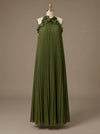Chiffon A-Line Halter Formal Dresses with 3D Flowers