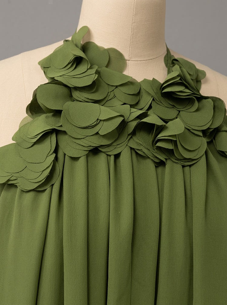 Chiffon A-Line Halter Formal Dresses with 3D Flowers