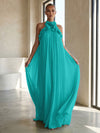 Chiffon A-Line Halter Formal Dresses with 3D Flowers