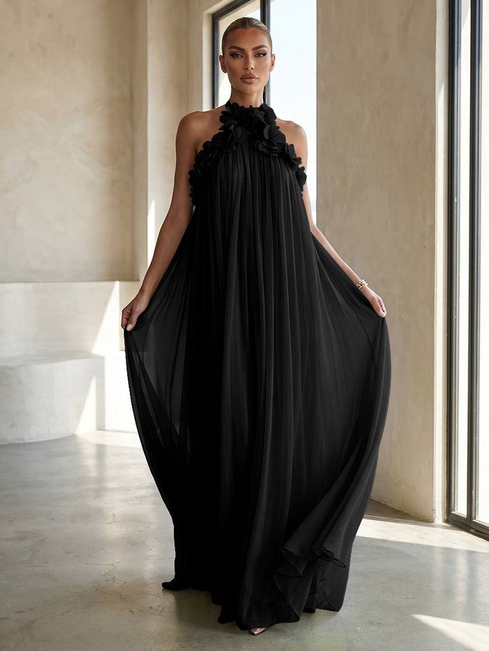 Chiffon A-Line Halter Formal Dresses with 3D Flowers