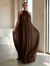 Chiffon A-Line Halter Formal Dresses with 3D Flowers