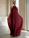 Chiffon A-Line Halter Formal Dresses with 3D Flowers