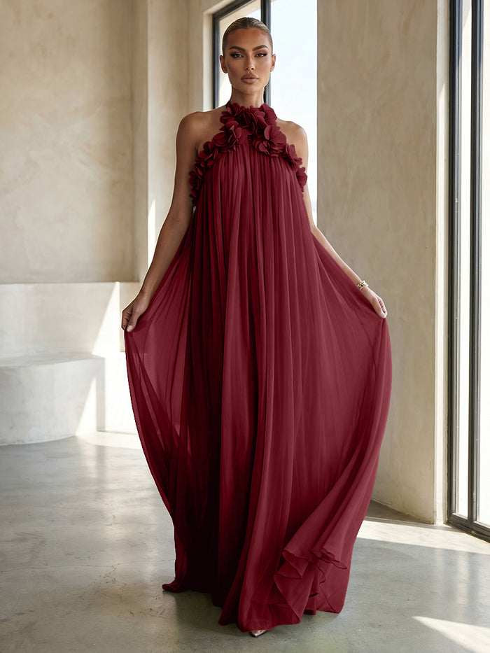 Chiffon A-Line Halter Formal Dresses with 3D Flowers