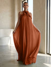 Chiffon A-Line Halter Formal Dresses with 3D Flowers