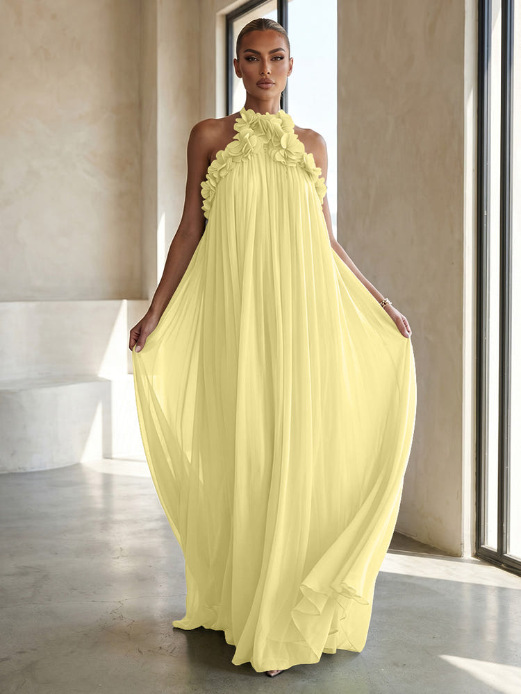 Chiffon A-Line Halter Formal Dresses with 3D Flowers