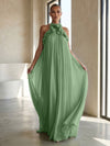 Chiffon A-Line Halter Formal Dresses with 3D Flowers
