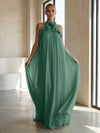 Chiffon A-Line Halter Formal Dresses with 3D Flowers