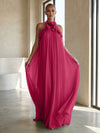 Chiffon A-Line Halter Formal Dresses with 3D Flowers