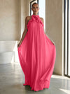 Chiffon A-Line Halter Formal Dresses with 3D Flowers