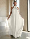 Chiffon A-Line Halter Formal Dresses with 3D Flowers