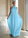 Chiffon A-Line Halter Formal Dresses with 3D Flowers