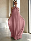 Chiffon A-Line Halter Formal Dresses with 3D Flowers