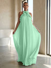 Chiffon A-Line Halter Formal Dresses with 3D Flowers