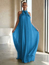 Chiffon A-Line Halter Formal Dresses with 3D Flowers