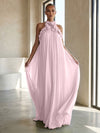 Chiffon A-Line Halter Formal Dresses with 3D Flowers