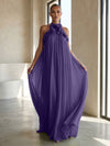 Chiffon A-Line Halter Formal Dresses with 3D Flowers
