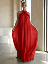 Chiffon A-Line Halter Formal Dresses with 3D Flowers