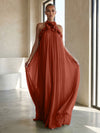 Chiffon A-Line Halter Formal Dresses with 3D Flowers