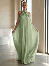 Chiffon A-Line Halter Formal Dresses with 3D Flowers