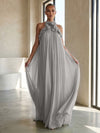 Chiffon A-Line Halter Formal Dresses with 3D Flowers