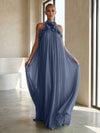 Chiffon A-Line Halter Formal Dresses with 3D Flowers