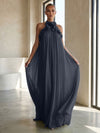 Chiffon A-Line Halter Formal Dresses with 3D Flowers