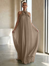 Chiffon A-Line Halter Formal Dresses with 3D Flowers