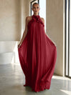 Chiffon A-Line Halter Formal Dresses with 3D Flowers