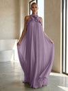 Chiffon A-Line Halter Formal Dresses with 3D Flowers