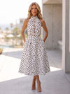 Satin A-Line Halter Polka Dot Formal Dresses
