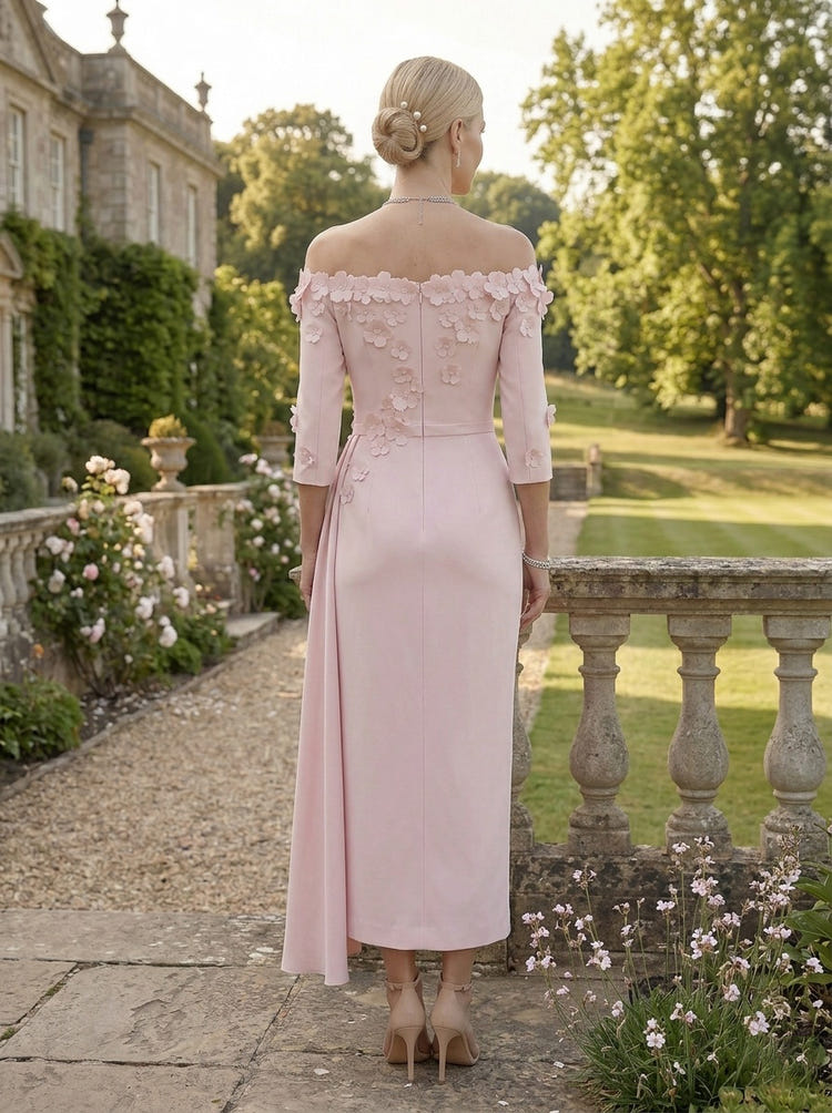 Jersey Off the Shoulder Mother of the Bride Dresses with 3D Flowers
