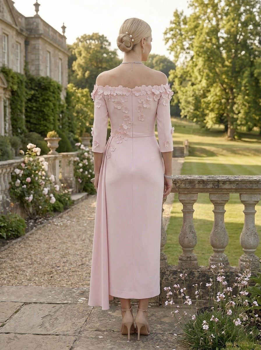 Jersey Off the Shoulder Mother of the Bride Dresses with 3D Flowers