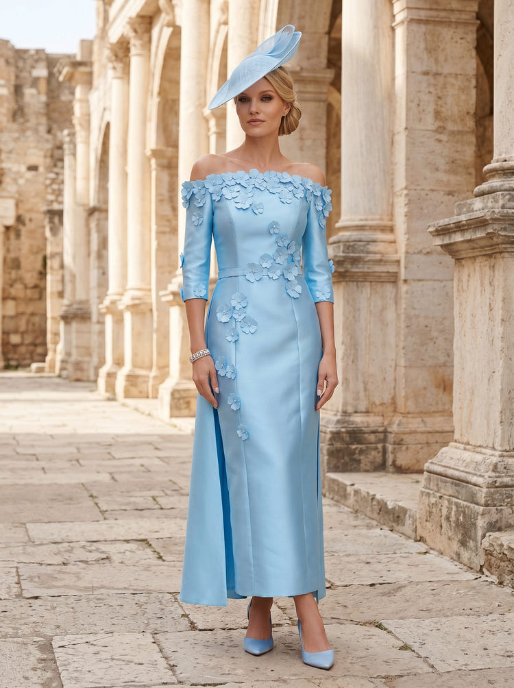 A-Line Off the Shoulder Mother of the Bride Dresses with 3D Flowers