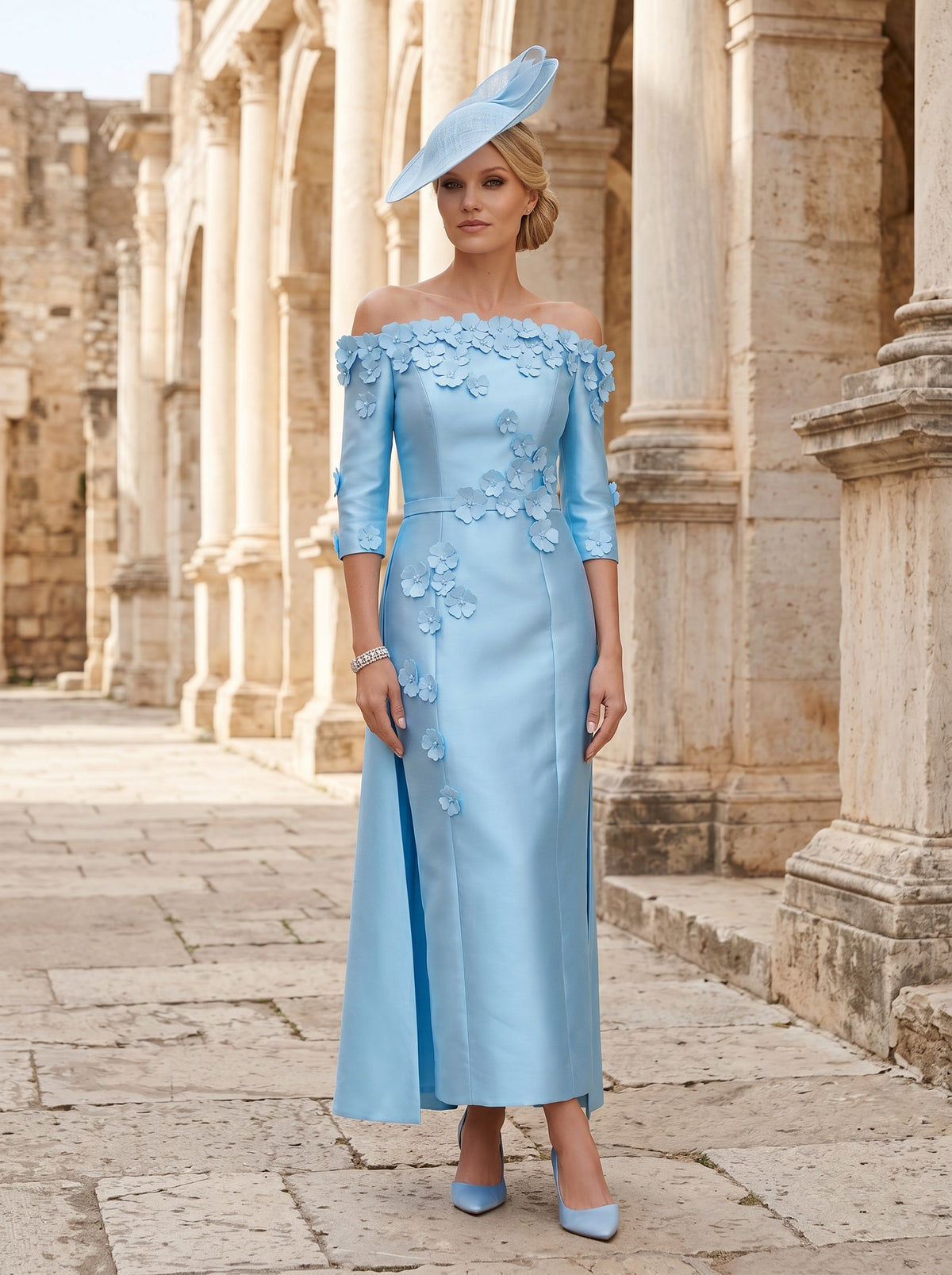 A-Line Off the Shoulder Mother of the Bride Dresses with 3D Flowers