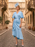 Satin A-Line V Neck Mother of the Bride Dresses with Ruffles