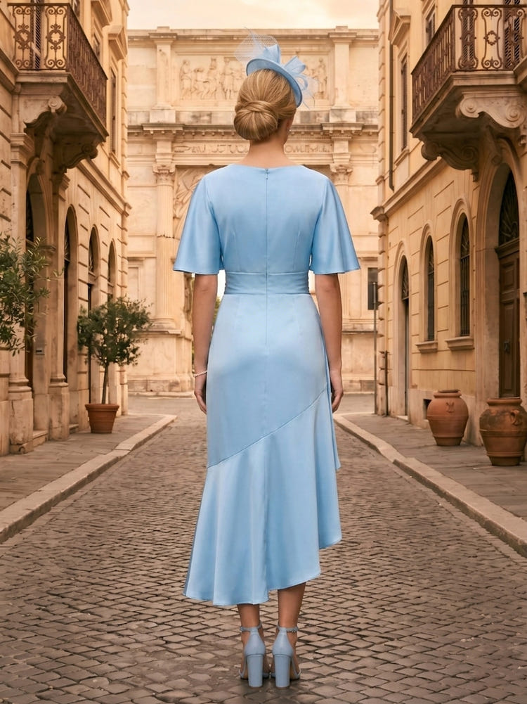 Satin A-Line V Neck Mother of the Bride Dresses with Ruffles