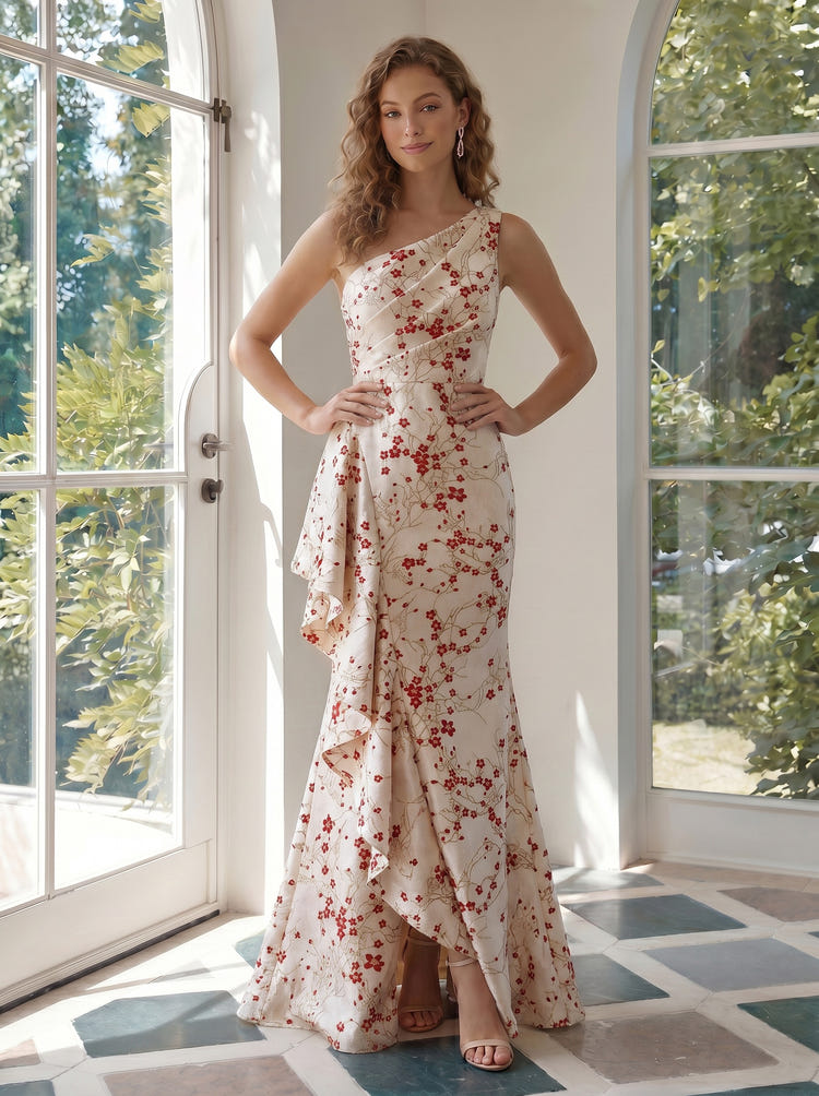 Jacquard Mermaid One Shoulder Formal Dresses with Ruffles