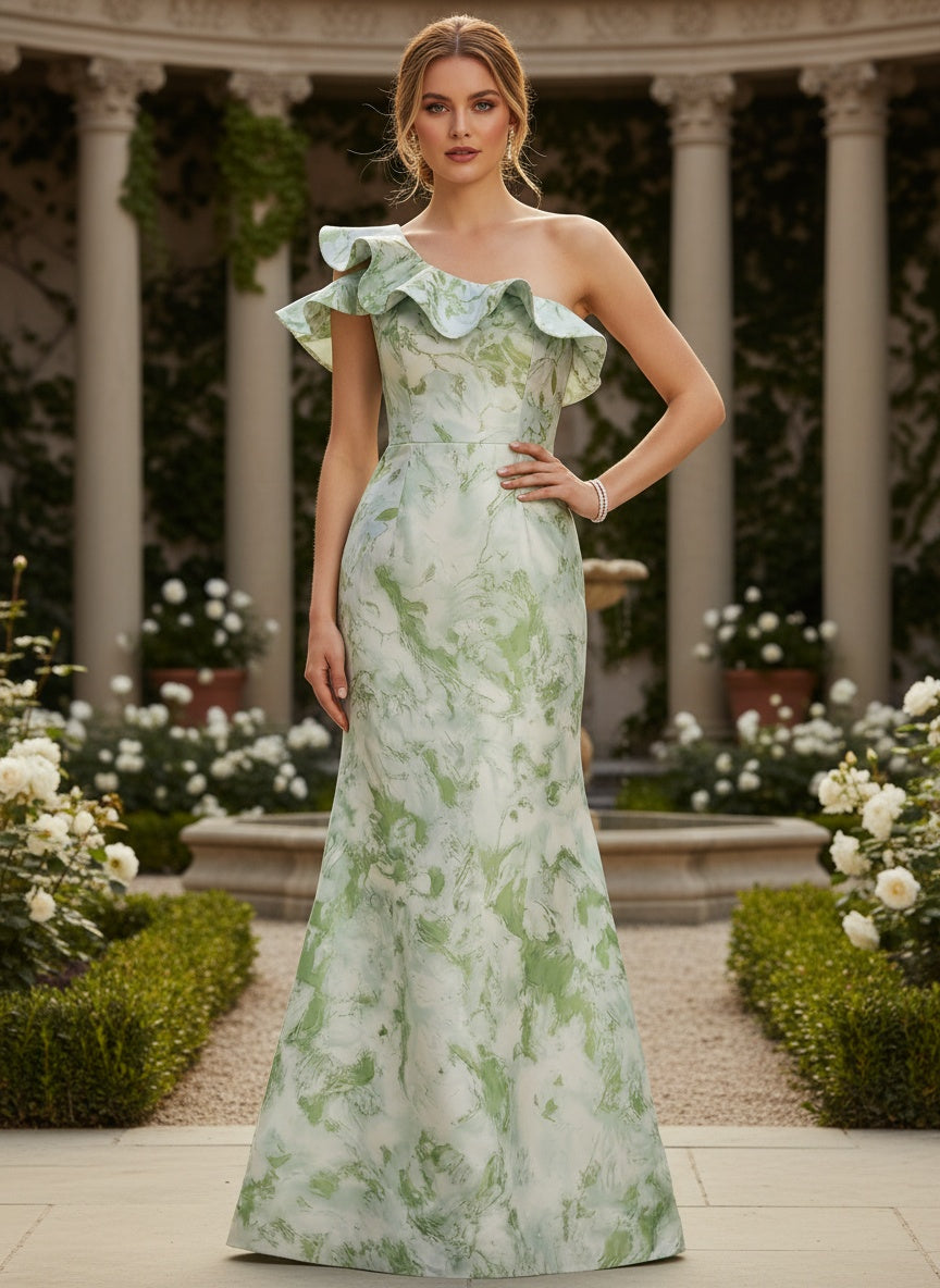 Jacquard Mermaid One Shoulder Formal Dresses with Ruffles